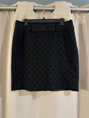 LOFT Black Mini Skirt with Bow Waist and Velvet Polka Dots